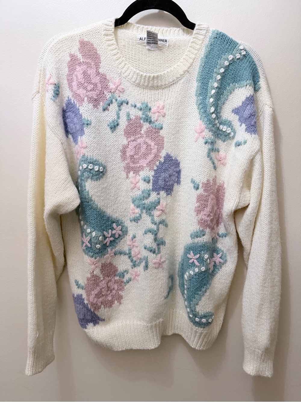 Vintage 80s Romantic Floral Paisley Pastel Cottagecore Pull Over Sweater Crew L